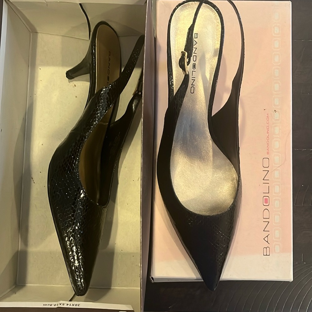 Black kitten heel sling backs